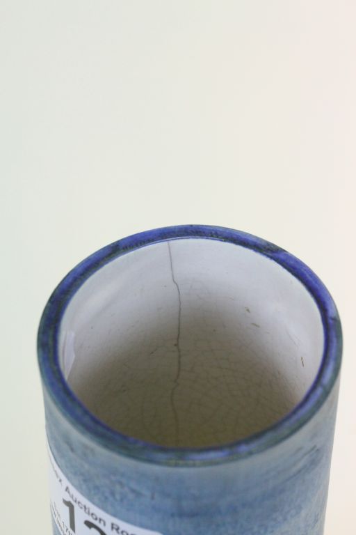 Troika cylindrical vase with pale blue, signed Troika Cornwall England PJ to base, hairline crack - Image 3 of 3