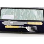 A cased set of ivory handled silver collar fish servers, manufactured by Atkin Brothers Sheffield