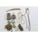 A collection of costume jewellery to include Victorian Mosaic brooch, silver open faced small pocket