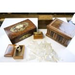 Vintage wooden boxes to include Mauchline and Sorrento plus a small collection of Mother of Pearl