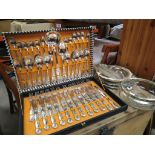 Cased Canteen of Cutlery, Kings Pattern, Twelve Place Setting together with Two Glass Bowls with
