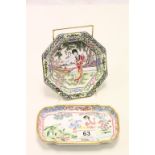 Two Oriental Cloisonne dishes with hand painted scenes