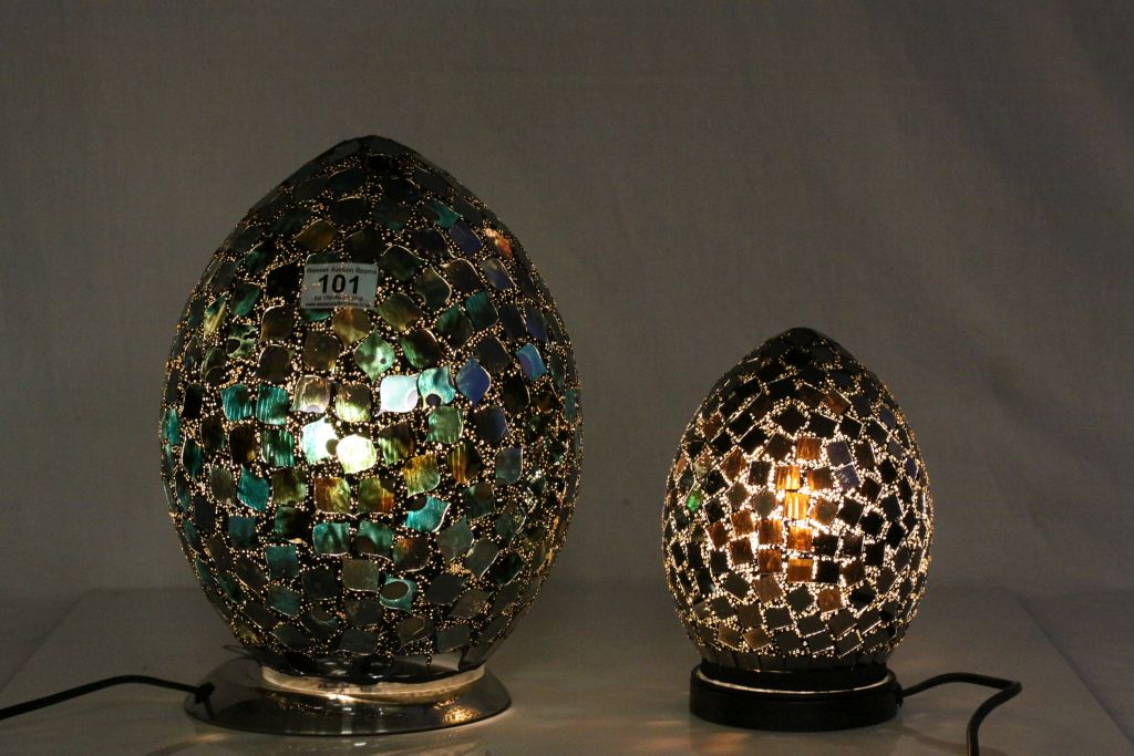 Large and a Small mosaic glass egg shaped lamps - Image 2 of 2