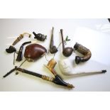 Collection of vintage Pipes to include large Clay version with horse racing theme, Meerschaum etc