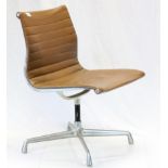 Charles and Ray Eames for Herman Miller Soft Pad Tan Leather Swivel Office Chair on Four Star