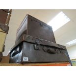 Vintage Leather Suitcase, Square Canvas Trunk and another Suitcase