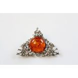 Silver and Amber set brooch