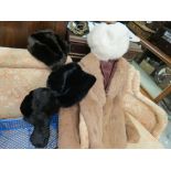 Vintage Ladies Short Fur Jacket together with Fur Hat, Fur & Suede White Hat and Two Faux Fur Hats