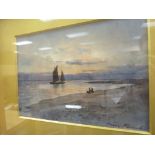 Framed & glazed Percy French (1854 - 1920) Watercolour of a Coastal scene with boat and figures on