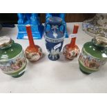 Pair of Early 20th century Vases with Classical Scenes and Silver Rims, Chester 1911 together with