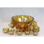 Carnival glass Punch bowl & 12 cups all with Grape design