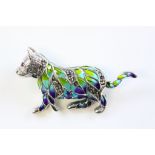 Silver and plique a jour cat brooch