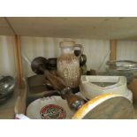 Three West German Jars / Vases, Early 20th century Copper Ashtray on Oak Stand and Four Ceramic