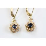 Pair of 14ct Rose Gold Sapphire and Diamond drop earrings