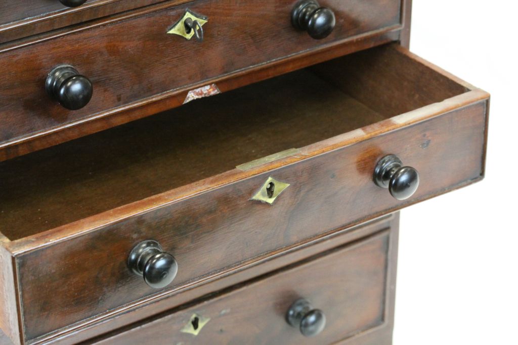 19th century Miniature mahogany apprentice chest of two over four drawers raised on bracket feet - Image 2 of 8