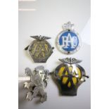 Four vintage Car badges to include AA