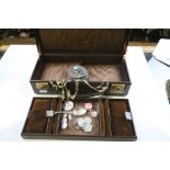 Vintage leather jewellery box and contents to include Silver coin jewellery etc