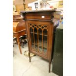 Edwardian Mahogany Inlaid Display Cabinet, the single door with fretwork carved panels