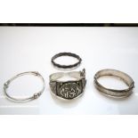 Four Hallmarked Silver/ white metal bangles