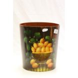 Lacquered Paper Bin with Hand Painted Scene of Fruits in a Basket
