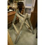 Vintage Large Folding Painted Pine Trestle Stand
