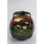 Early 20th century Royal Doulton Holbein ware vase with cattle decoration