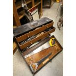 Wooden toolbox with a selection of vintage & modern tools