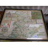 Antique Hand Coloured Book Plate Map of Shropshire, contained in a Hogarth Frame