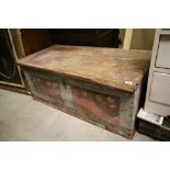 18th / 19th century Pine Blanket Box, remanent's of paint, iron handles, possibly a marriage chest