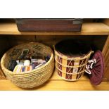 Vintage Sewing Box and a Basket containing lot of Cotton Reels and other Sewing Accessories
