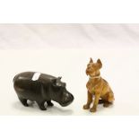 Carved Wooden Dog & Hippo models