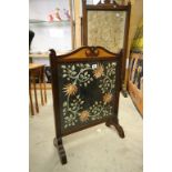 Early 20th century Mahogany and Oak Framed Firescreen with Floral Needlework Panel