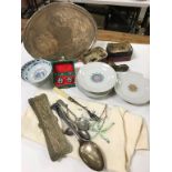 Chinese and other collectables to include; pen tray, embroidery, ceramic bowls etc