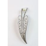 Marcasite set white metal leaf brooch