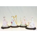 Set of four Royal Worcester " The Graceful Arts" figurines with certificates & wooden stands