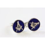 Pair of Silver and enamel cufflinks with Masonic image