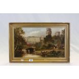 19th century Gilt Framed Oil on Canvas of Warwick Castle, 32cms x 52cms