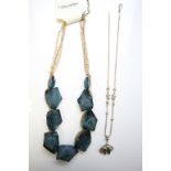 Boxed Catherine Stein blue stone costume jewellery necklace and a Silver necklace with Elephants