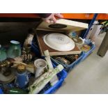 Three Trays of Mixed Ceramics and Metalware, etc