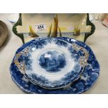 Two c1820 Kaolin Ware Chinese Pattern Blue and White Plates, c1870 Copeland Late Spode Dish and