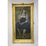 Large Oil on Canvas of a Seated Girl signed upper left, 128cms x 61cms together with a Large