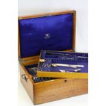 Large Oak Goldsmiths & Silversmiths cutlery box part filled with Kings pattern cutlery