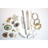 Selection of Hallmarked Silver & white metal Bangles etc and a bag of vintage Brooches to include