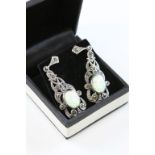 Pair of Silver marcasite earrings with Opal panel