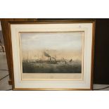 Framed and Glazed Coloured Engraving ' In Commemoration of the Establishment of the Steam Navigation