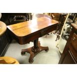 Mid 19th century Rosewood Fold-over Card Table raised on a hexagonal tapering support and platform