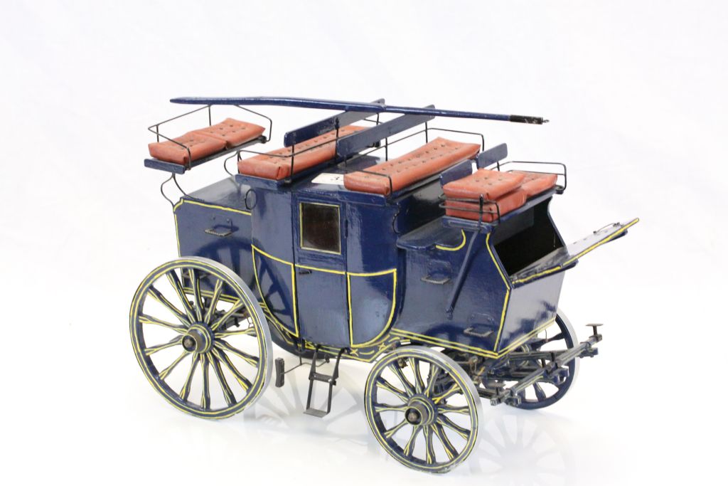 Vintage scratch built model of a Stagecoach with painted finish and Leather seats