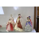 Four vintage Royal Doulton & two Royal Worcester figurines to include; Camille, The Paisley Shawl, A