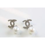 Pair of Silver CZ and Freshwater pearl designer style earrings