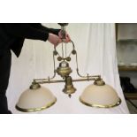French Gilt Brass Telescopic Hanging Snooker / Billiards Table Light, two branches with two opaque